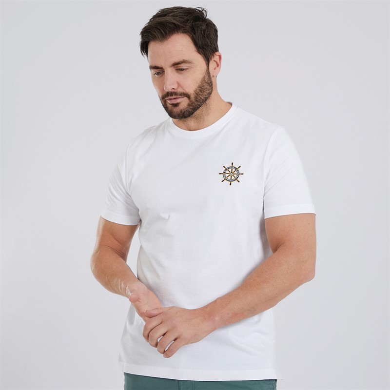 Crew Clothing Mens Embroidered T-Shirt White