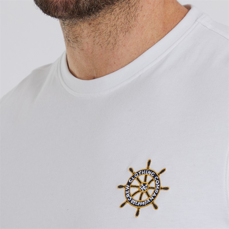 Crew Clothing Mens Embroidered T-Shirt White