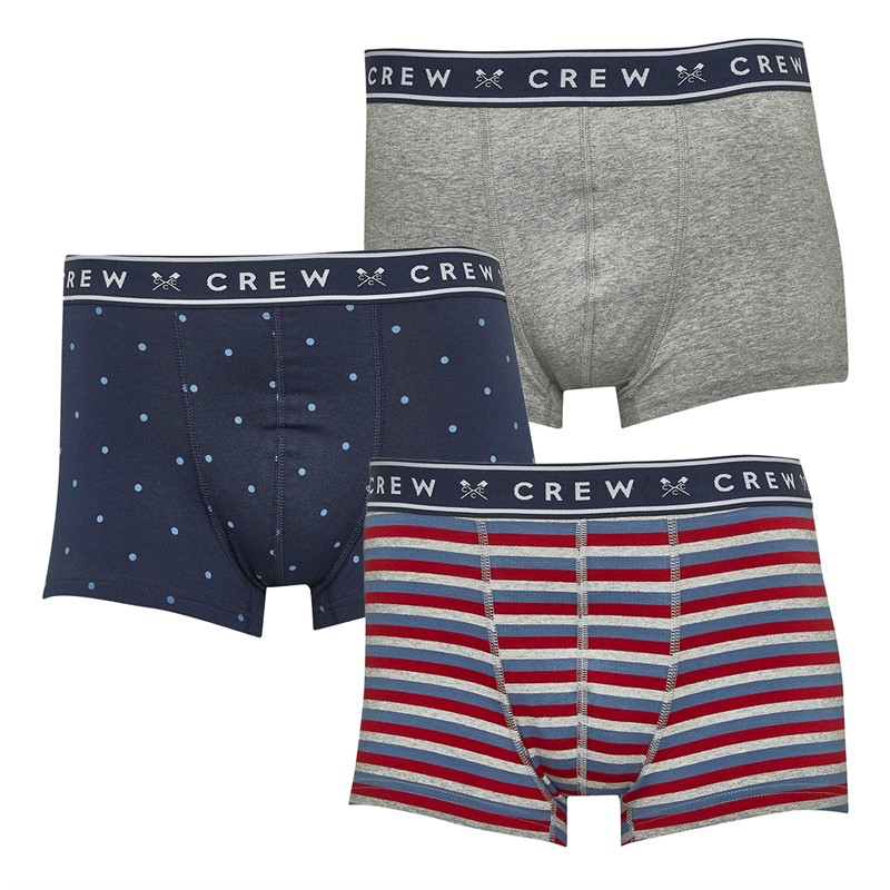 Crew Clothing Mens Three Pack Boxers Navy/Grey Marl/Red