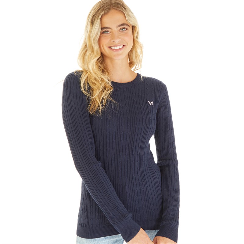 Crew Clothing Womens Cotton Crew Neck Jumper Navy