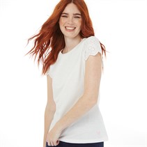 Crew Clothing Womens Broderie Sleeve T-Shirt White