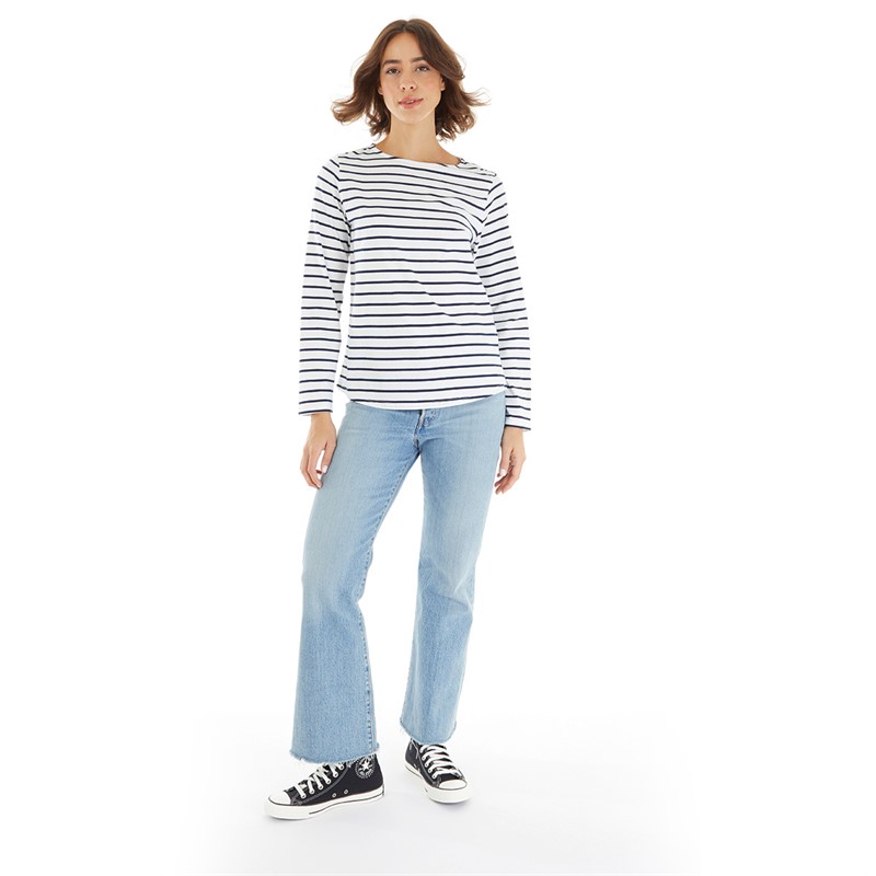 Crew Clothing Womens Breton Long Sleeve T-Shirt Navy/White