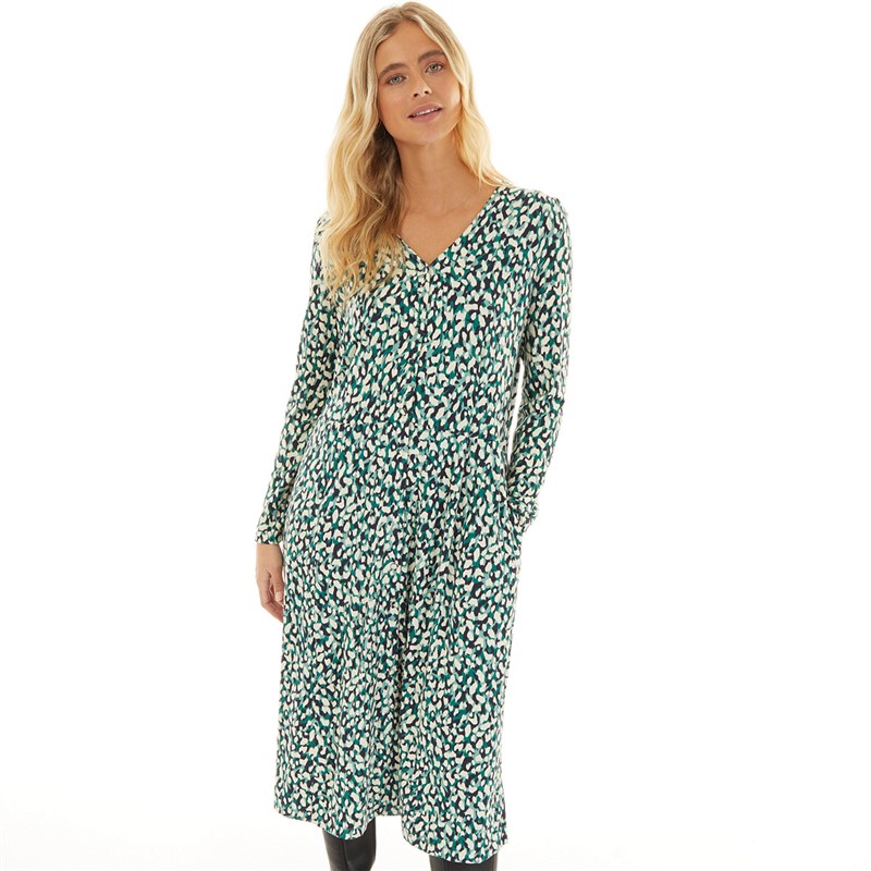 Crew Clothing Womens Midi Dress Oil Blue/Shaded Spruce/White Smoke/Navy