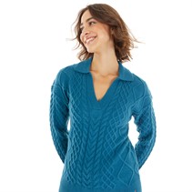 Crew Clothing Womens Collared Multi Cable Knit Jumper Shaded Spruce