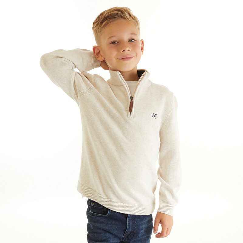 Crew Clothing Boys Classic Half Zip Sweatshirt Straw Marl