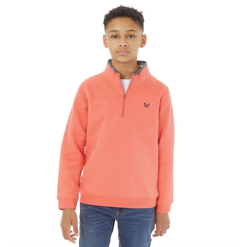 Crew Clothing Boys Half Zip Sweatshirt Red