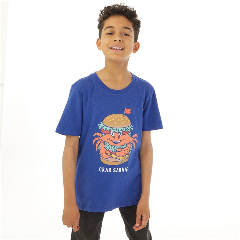 Crew Clothing Boys Crab Sarnie Graphic T-Shirt Blue