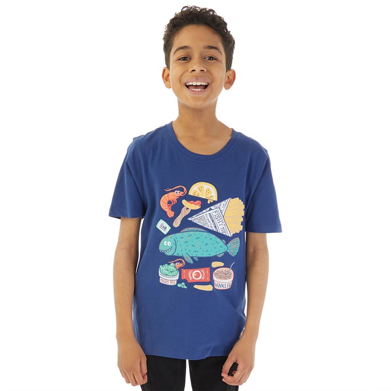 Crew Clothing Boys Fish And Chips T-Shirt Navy