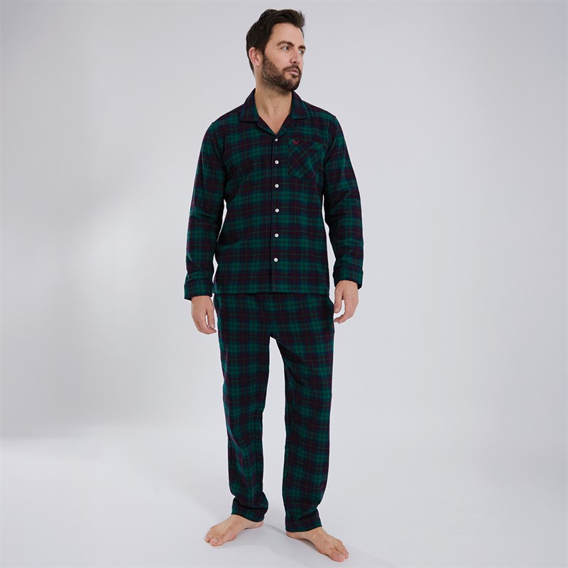 Crew Clothing Mens Flannel Check Lounge Trousers Ponderosa Pine/Rhubarb/Snorkel Blue