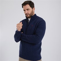 Crew Clothing Mens Lambswool Rich 1/2 Zip Cable Knit Jumper Heritage Navy