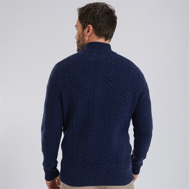 Crew Clothing Mens Lambswool Rich 1/2 Zip Cable Knit Jumper Heritage Navy