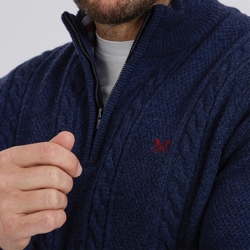 Crew Clothing Mens Lambswool Rich 1/2 Zip Cable Knit Jumper Heritage Navy