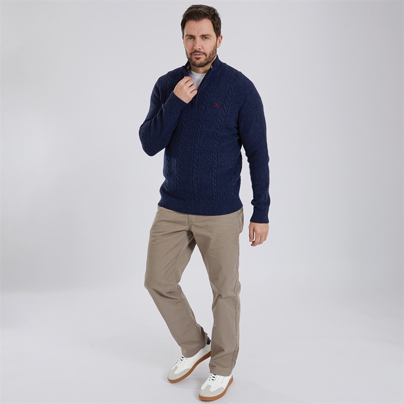 Crew Clothing Mens Lambswool Rich 1/2 Zip Cable Knit Jumper Heritage Navy