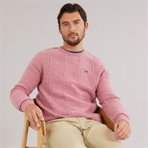 Crew Clothing Mens Lambswool Rich Cable Crew Neck Jumper Deco Rose Marl