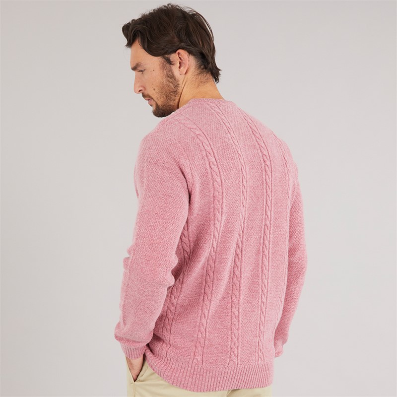 Crew Clothing Mens Lambswool Rich Cable Crew Neck Jumper Deco Rose Marl