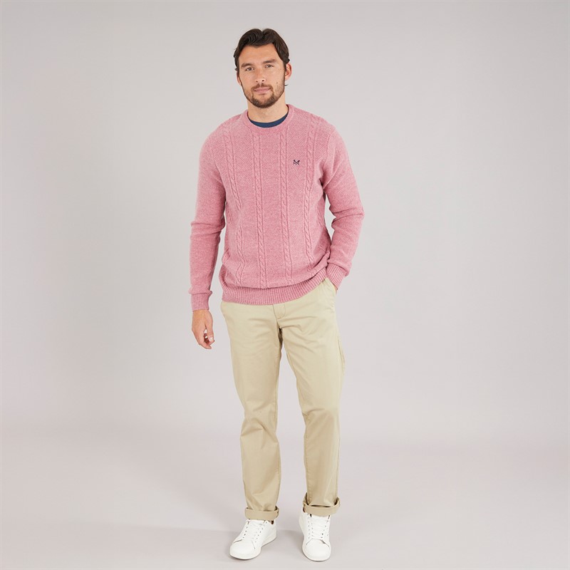 Crew Clothing Mens Lambswool Rich Cable Crew Neck Jumper Deco Rose Marl