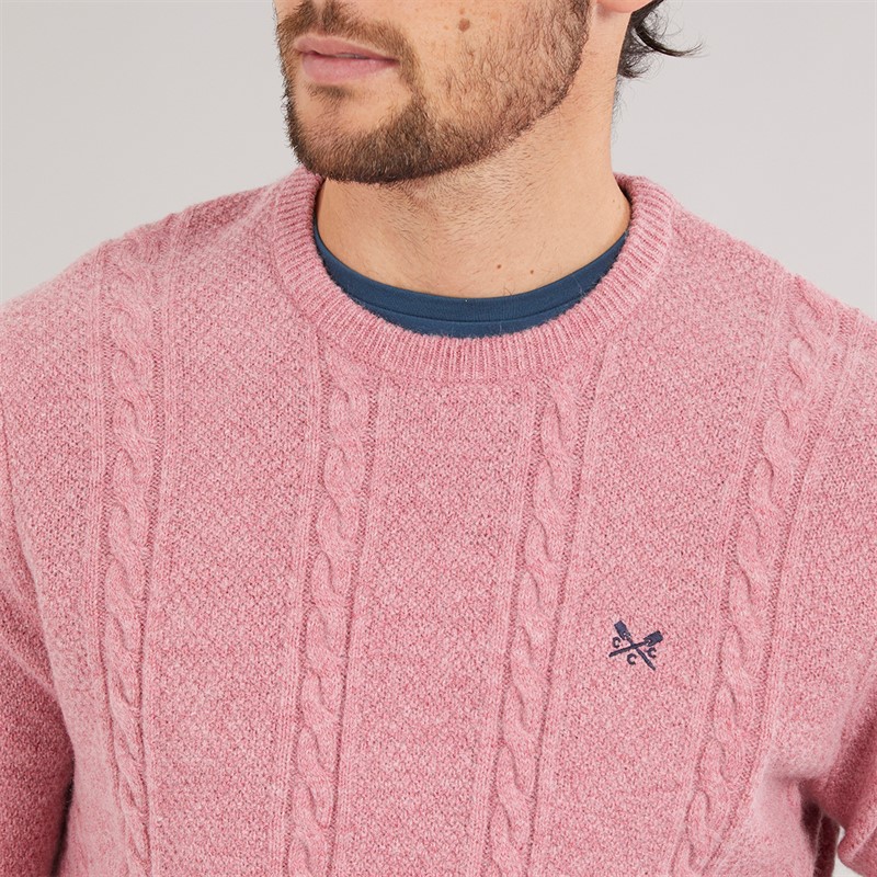Crew Clothing Mens Lambswool Rich Cable Crew Neck Jumper Deco Rose Marl