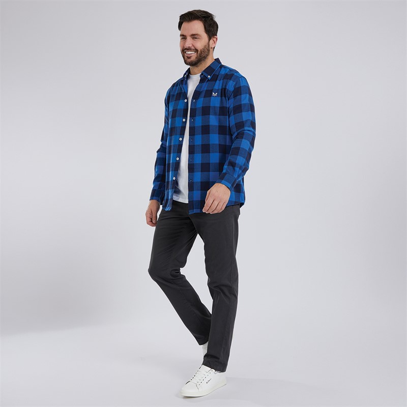 Crew Clothing Mens Flannel Check Shirt Black Iris/Snorkel Blue