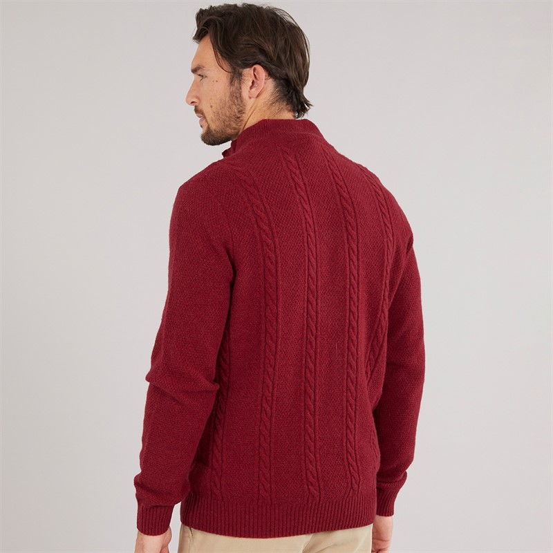 Crew Clothing Mens Lambswool Rich Button Neck Cable Knit Jumper Rhubarb