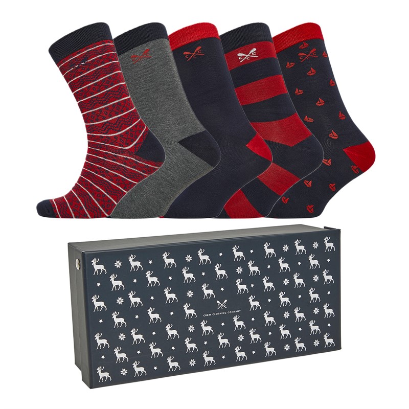 Crew Clothing Mens Five Pack Boxed Bamboo Socks Red Sail Boat