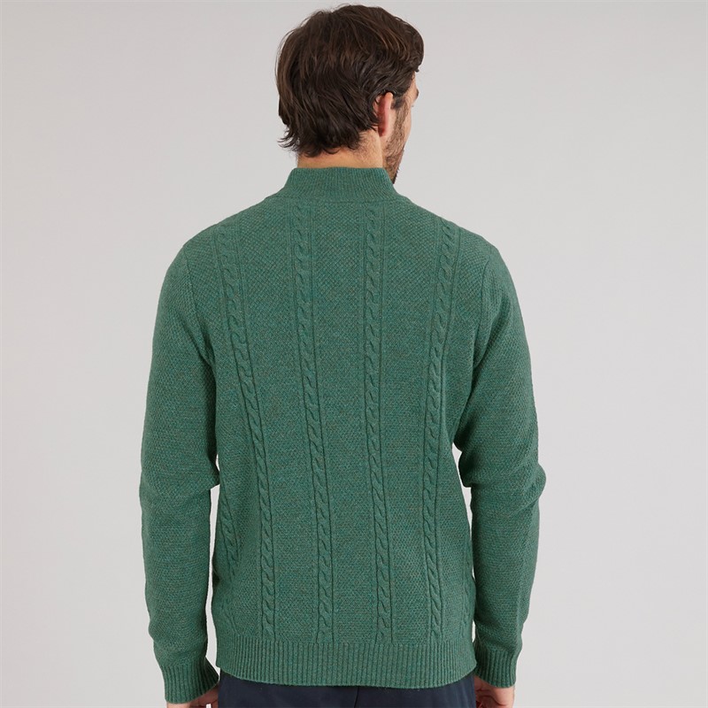 Crew Clothing Mens Lambswool Rich 1/2 Zip Cable Knit Jumper Sea Pine Marl
