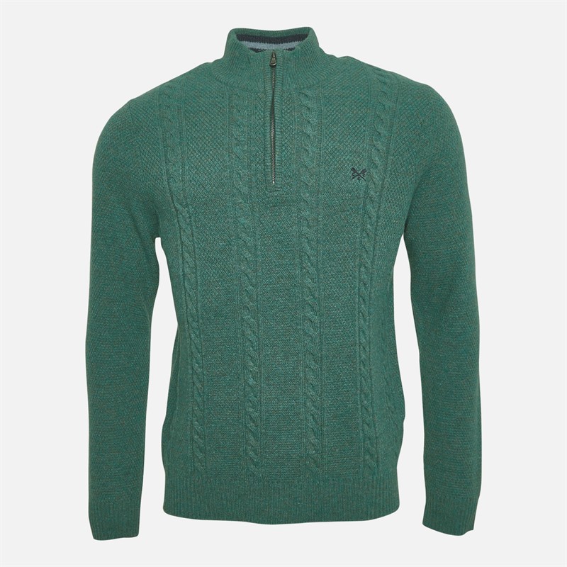 Crew Clothing Mens Lambswool Rich 1/2 Zip Cable Knit Jumper Sea Pine Marl