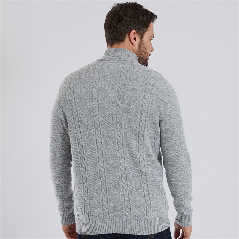 Crew Clothing Mens Lambswool Rich 1/2 Zip Cable Knit Jumper Grey Marl