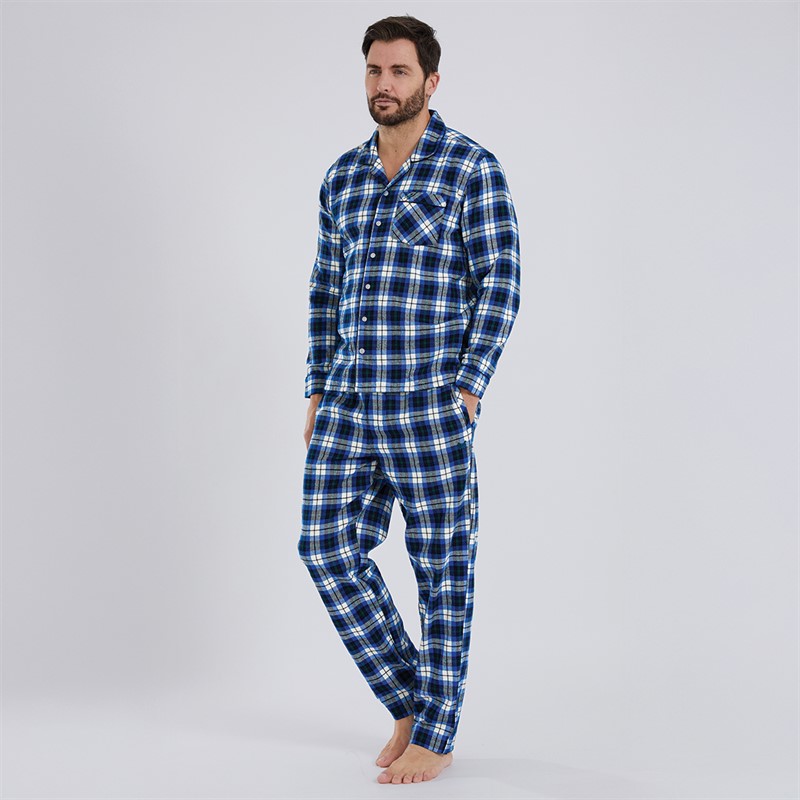 Crew Clothing Mens Flannel Check Lounge Trousers Black Iris/Snorkel Blue/White