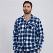 Crew Clothing Mens Long Sleeve Check Lounge Top Black Iris/Snorkel Blue/White