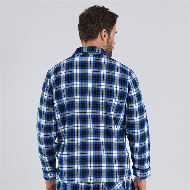 Crew Clothing Mens Long Sleeve Check Lounge Top Black Iris/Snorkel Blue/White