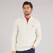 Crew Clothing Mens Lambswool Rich 1/2 Zip Cable Knit Jumper Papyrus Marl