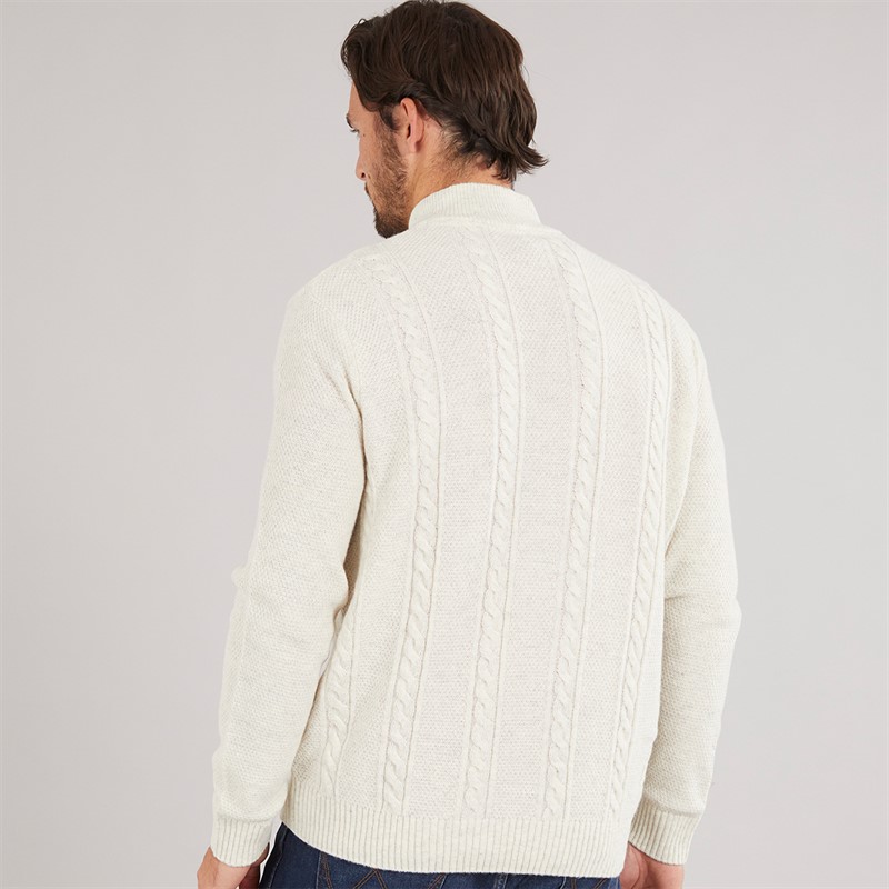 Crew Clothing Mens Lambswool Rich 1/2 Zip Cable Knit Jumper Papyrus Marl