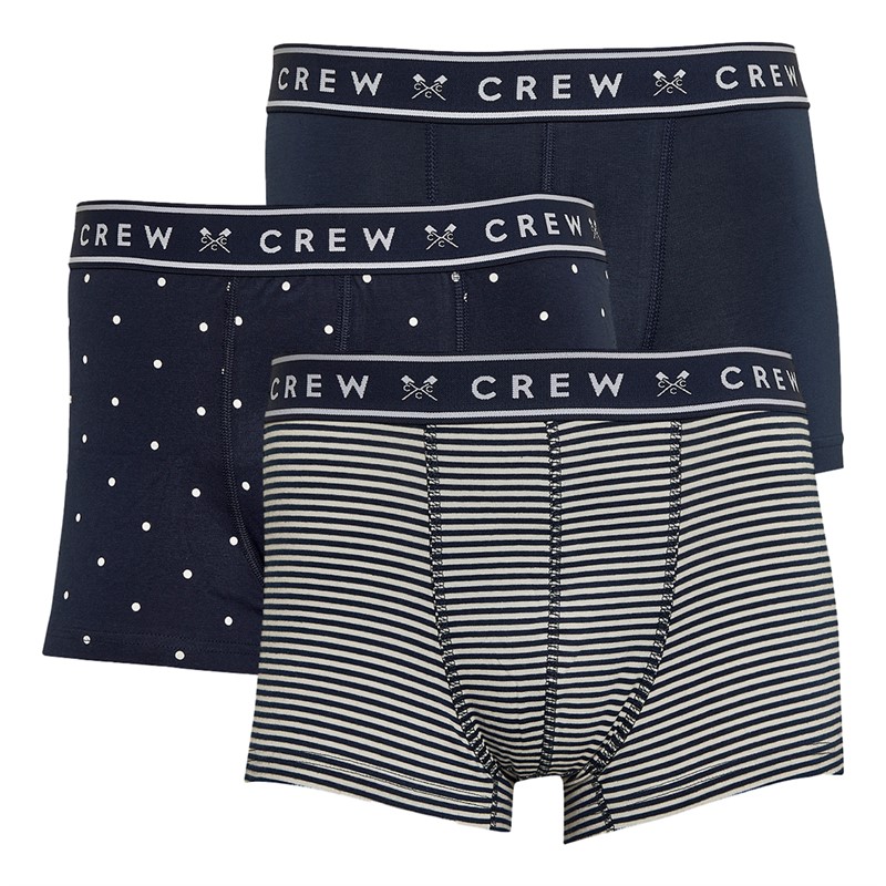 Crew Clothing Mens Three Pack Boxers Navy/White Stripe