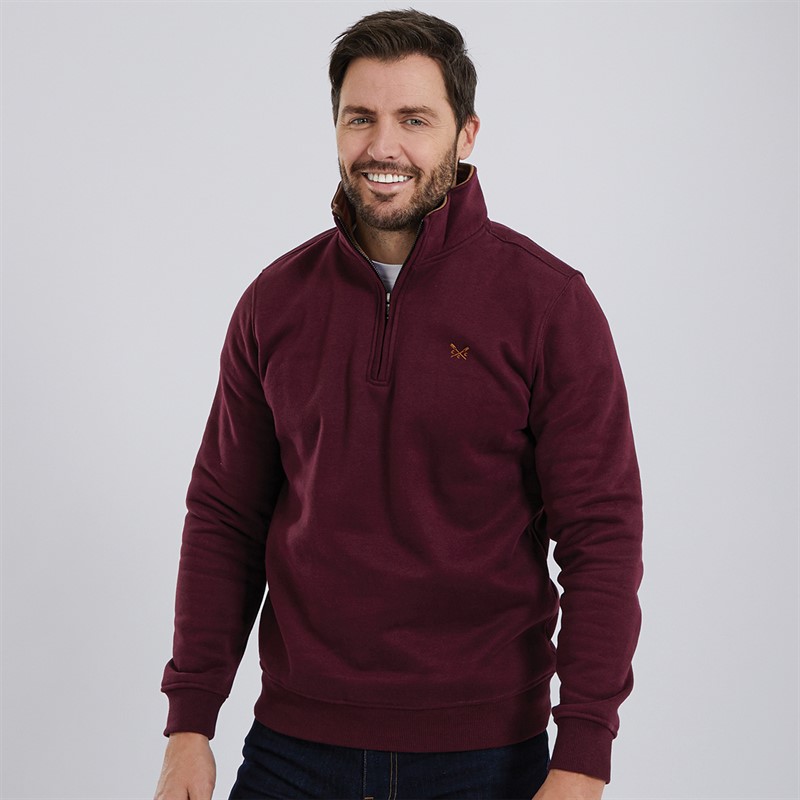 Crew Clothing Mens 1/2 Zip Solid Sweatshirt Wine Tasting