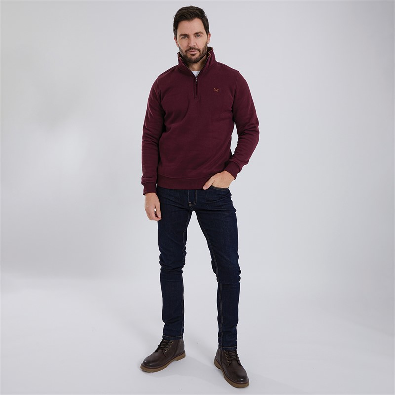 Crew Clothing Mens 1/2 Zip Solid Sweatshirt Wine Tasting