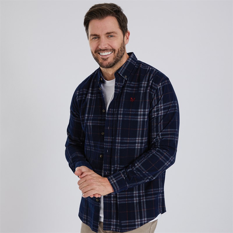 Crew Clothing Mens Cord Check Shirt Black Iris