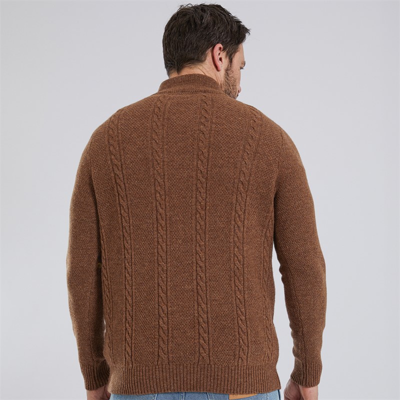Crew Clothing Mens Lambswool Rich Button Neck Cable Knit Jumper Toasted Coconut Marl
