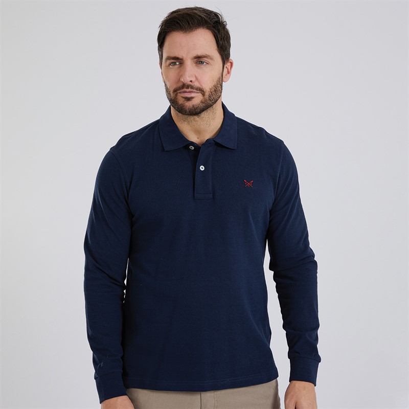 Crew Clothing Mens Long Sleeve Polo Navy Marl