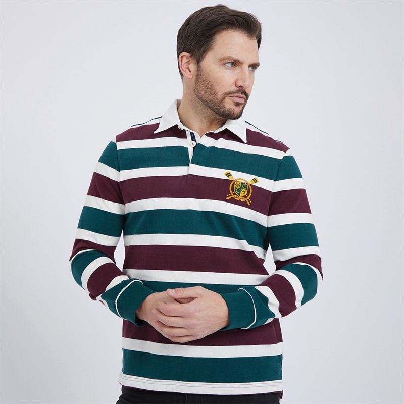 Crew Clothing Mens Heritage Stripe Rugby Top Wine Tasting/Ponderosa Pine