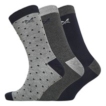 Crew Clothing Mens Three Pack Bamboo Socks Grey Spot