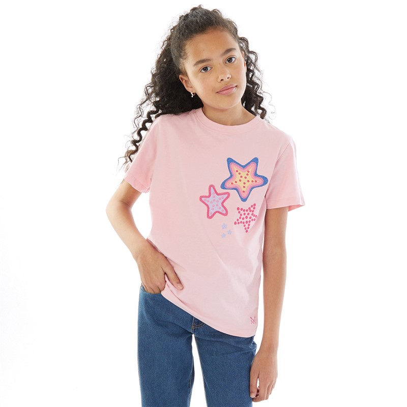 Crew Clothing Girls Crochet Star T-Shirt Pink