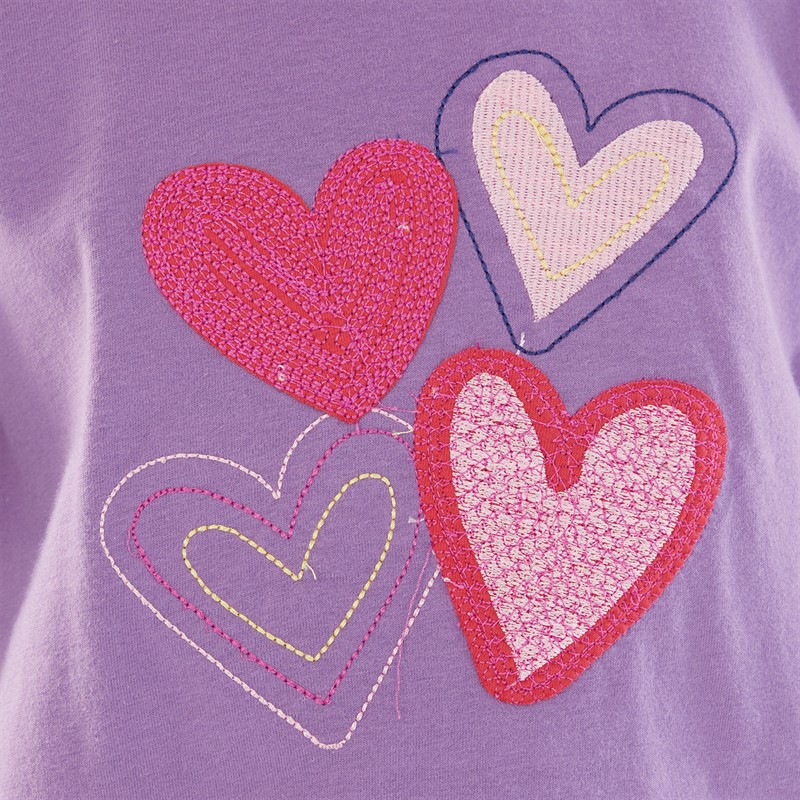 Crew Clothing Girls Heart Crochet Long Sleeve T-Shirt Purple