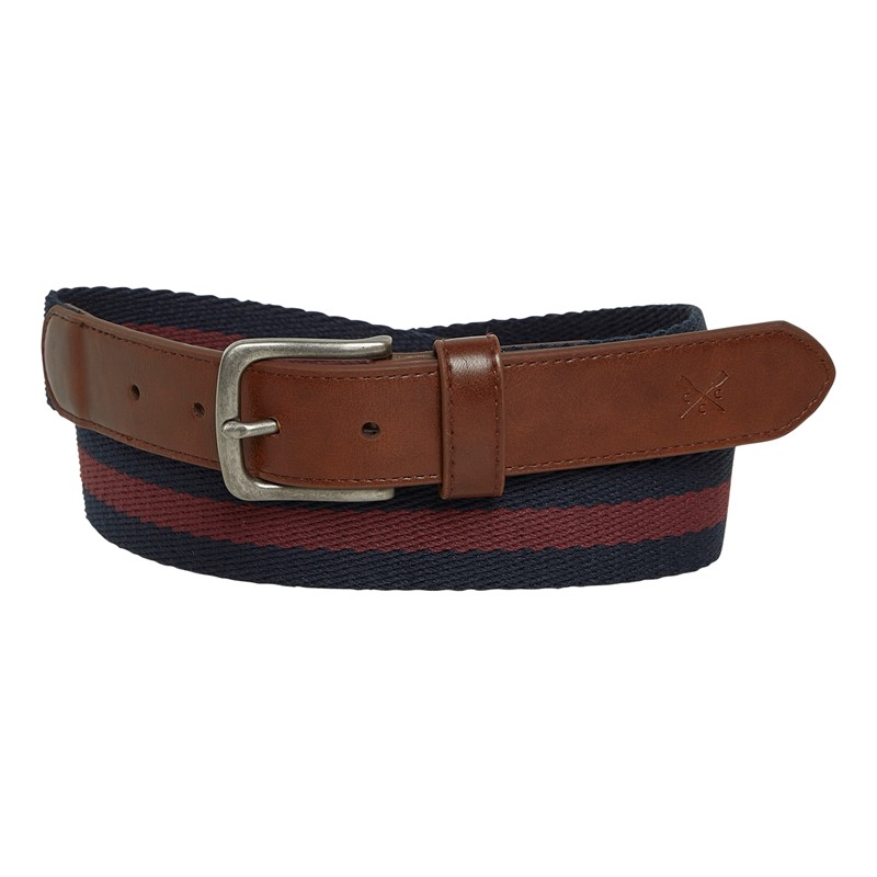 Crew Clothing Mens Striped Belt Navy/Burgundy