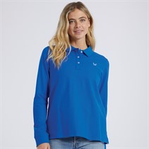 Crew Clothing Womens Tipped Long Sleeve Polo Victoria Blue