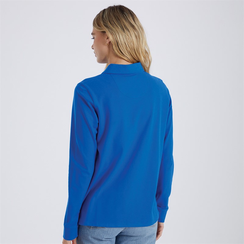 Crew Clothing Womens Tipped Long Sleeve Polo Victoria Blue