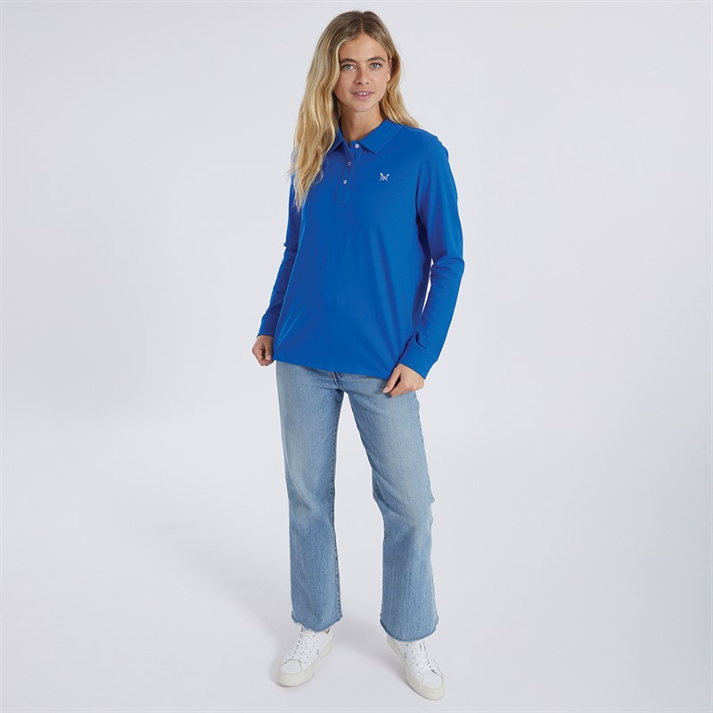 Crew Clothing Womens Tipped Long Sleeve Polo Victoria Blue