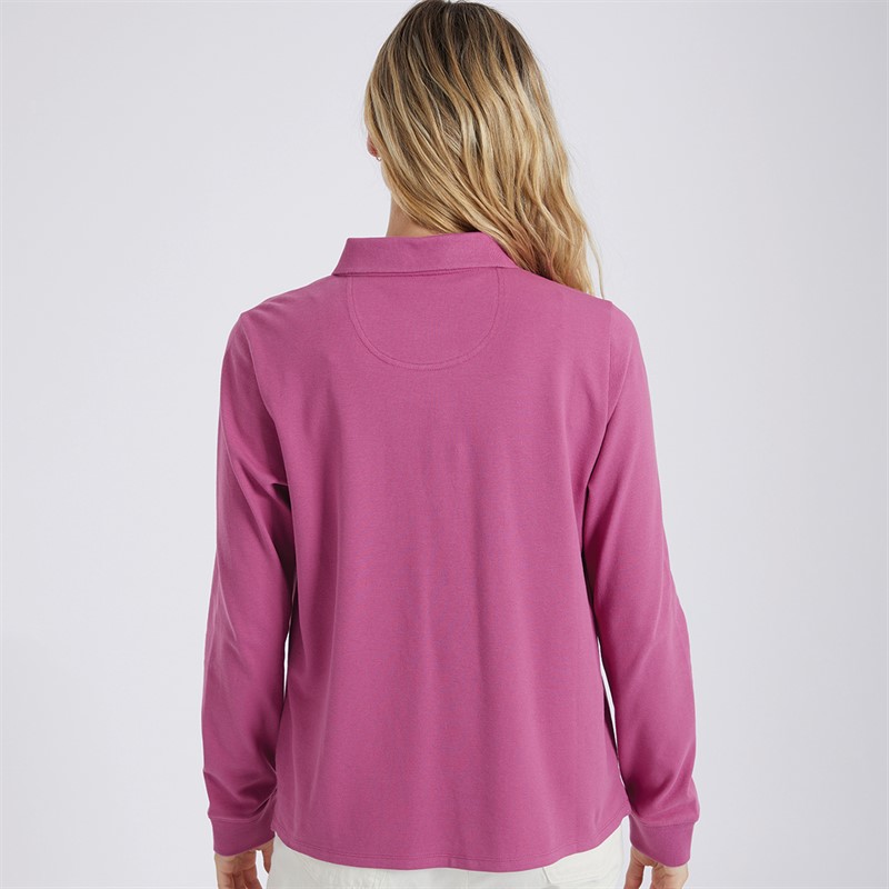 Crew Clothing Womens Tipped Long Sleeve Polo Purple Orchid