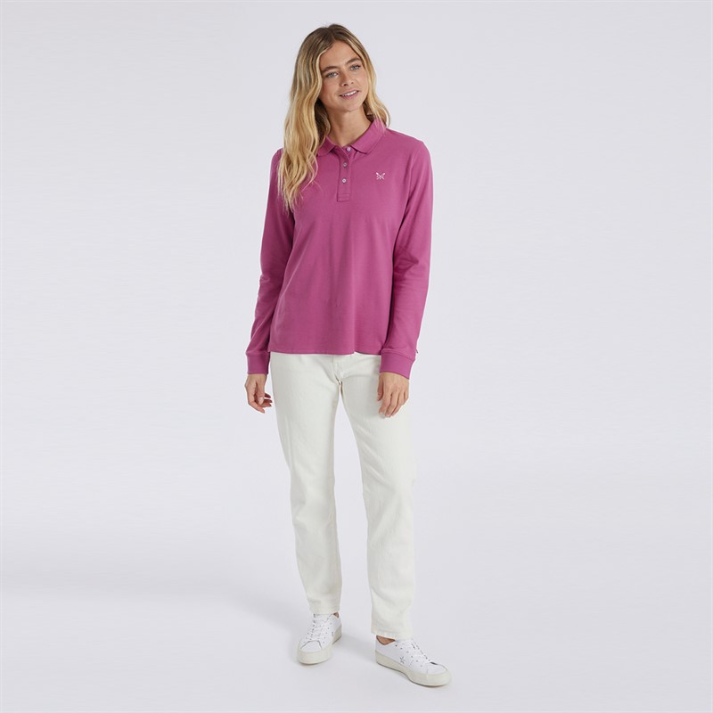 Crew Clothing Womens Tipped Long Sleeve Polo Purple Orchid