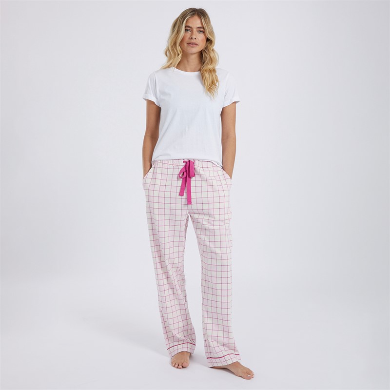 Crew Clothing Womens Flannel Check Bottoms Papyrus/Classic Pink/Purple Orchid