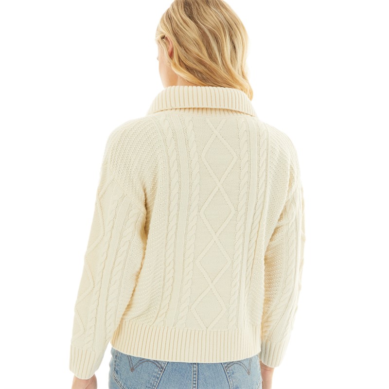 Crew Clothing Womens Button Neck Cable Jumper Papyrus